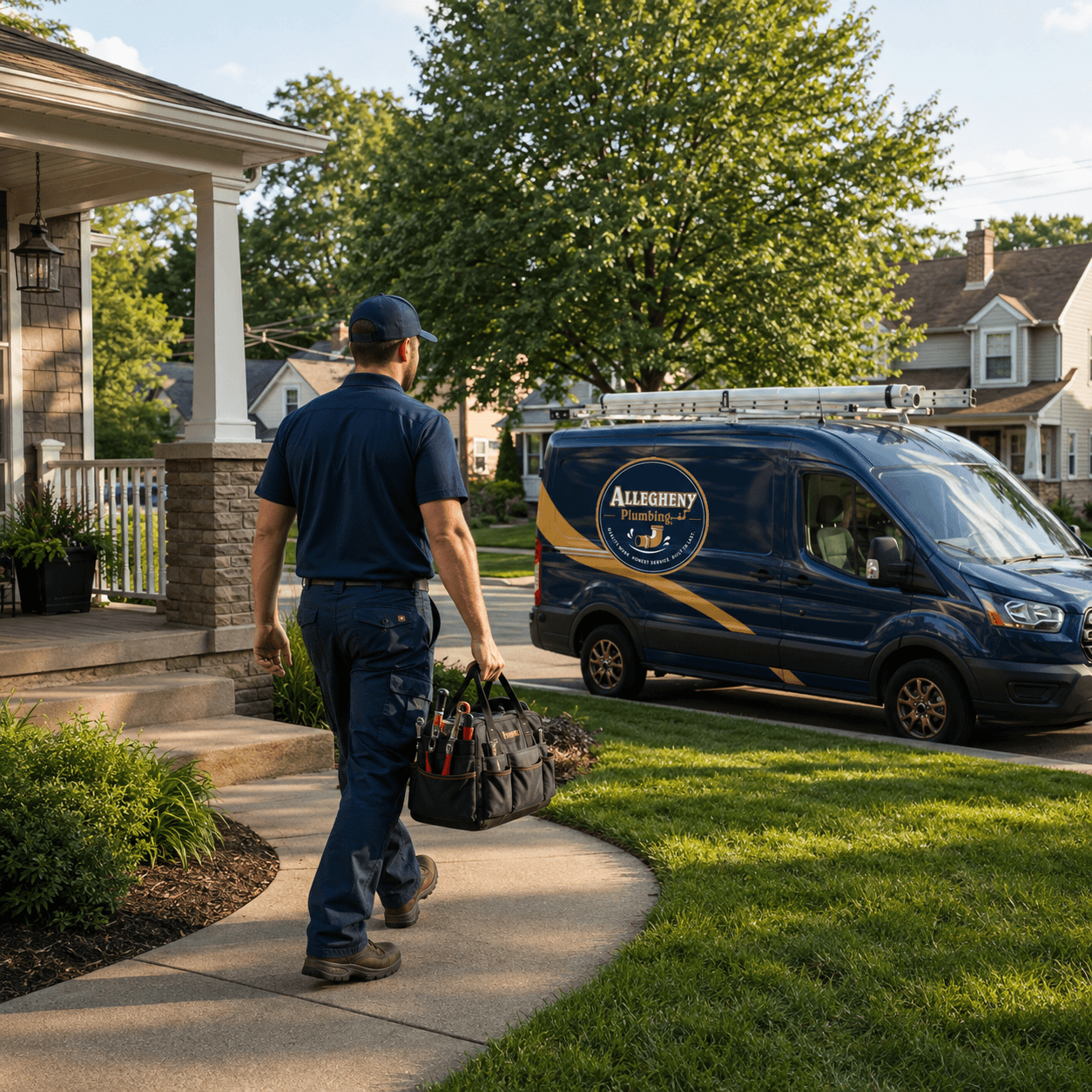 Allegheny Plumbing technician arriving for service